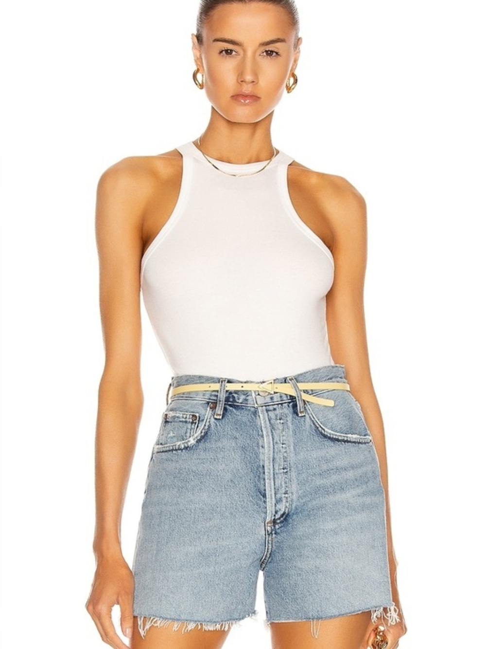 AGOLDE Rianne White High Neck Racerback Bodysuit Size Small S